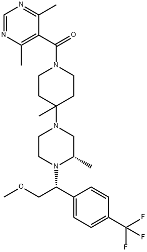 (4,6-二甲基-5-嘧啶基)[4-[(3S)-4-[(1R)-2-甲氧基-1-[4-(三氟甲基)苯基]乙基]-3-甲基-1-哌嗪基]-4-甲基哌啶-1-基]甲酮 结构式