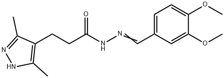 (E)-N-(3,4-dimethoxybenzylidene)-3-(3,5-dimethyl-1H-pyrazol-4-yl)propanehydrazide 结构式