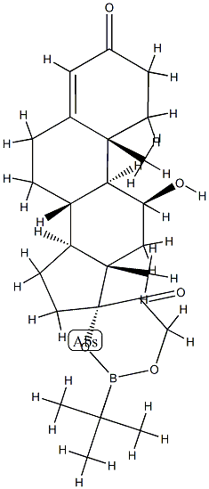 17,21-[(tert-Butylboranediyl)bisoxy]-11β-hydroxypregn-4-ene-3,20-dione 结构式