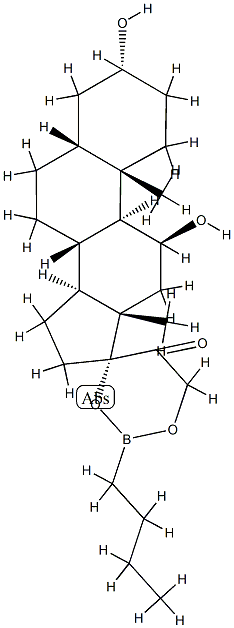 17,21-(Butylboranediyl)bisoxy-3α,11β-dihydroxy-5β-pregnan-20-one 结构式