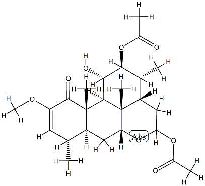 12β,16-Bis(acetyloxy)-11α-hydroxy-2-methoxypicras-2-en-1-one 结构式