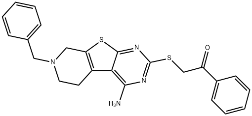 2-[(4-amino-7-benzyl-5,6,7,8-tetrahydropyrido[4',3':4,5]thieno[2,3-d]pyrimidin-2-yl)sulfanyl]-1-phenylethanone 结构式