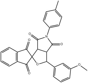 1-(3-methoxyphenyl)-5-(4-methylphenyl)-3a,6a-dihydrosprio[1H-furo[3,4-c]pyrrole-3,2'-(1'H)-indene]-1',3',4,6(2'H,3H,5H)-tetrone 结构式