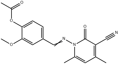 4-({[3-cyano-4,6-dimethyl-2-oxo-1(2H)-pyridinyl]imino}methyl)-2-methoxyphenyl acetate 结构式