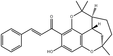 (E)-3-Phenyl-1-[(2R)-3,3aβ,4,5-tetrahydro-8-hydroxy-2,5,5-trimethyl-2α,4α-ethano-2H-pyrano[4,3,2-de]-1-benzopyran-7-yl]-2-propen-1-one 结构式