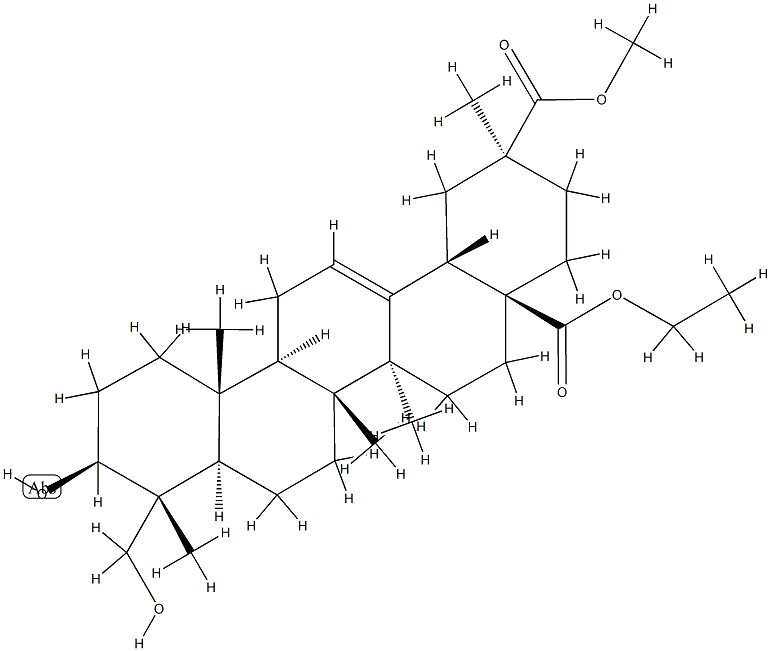 (3BETA,4ALPHA,20BETA)-3,23-二羟基-齐墩果-12-烯-28,29-二酸 28-乙基 29-甲基酯 结构式