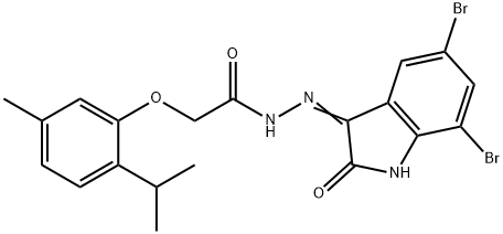 (E)-N-(5,7-dibromo-2-oxoindolin-3-ylidene)-2-(2-isopropyl-5-methylphenoxy)acetohydrazide 结构式