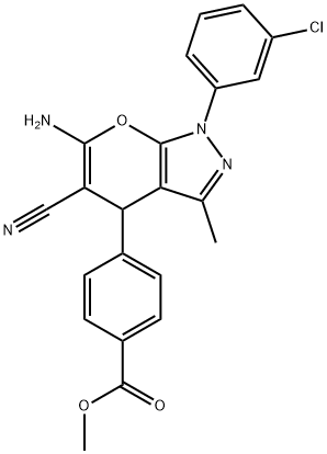 methyl 4-[6-amino-1-(3-chlorophenyl)-5-cyano-3-methyl-1,4-dihydropyrano[2,3-c]pyrazol-4-yl]benzoate 结构式