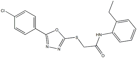 2-{[5-(4-chlorophenyl)-1,3,4-oxadiazol-2-yl]sulfanyl}-N-(2-ethylphenyl)acetamide 结构式