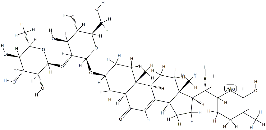 3β-[[2-O-(6-Deoxy-α-L-mannopyranosyl)-β-D-glucopyranosyl]oxy]-22,26-epoxy-26-hydroxy-5α-cholest-7-en-6-one 结构式