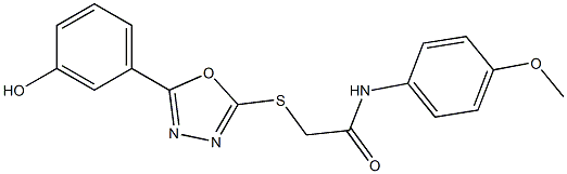 2-{[5-(3-hydroxyphenyl)-1,3,4-oxadiazol-2-yl]sulfanyl}-N-[4-(methyloxy)phenyl]acetamide 结构式