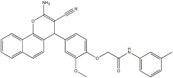 2-[4-(2-amino-3-cyano-4H-benzo[h]chromen-4-yl)-2-methoxyphenoxy]-N-(3-methylphenyl)acetamide 结构式