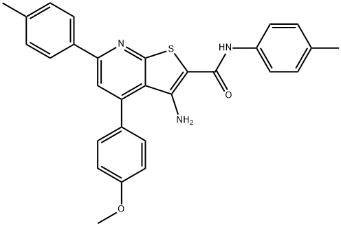 3-amino-4-(4-methoxyphenyl)-N,6-bis(4-methylphenyl)thieno[2,3-b]pyridine-2-carboxamide 结构式