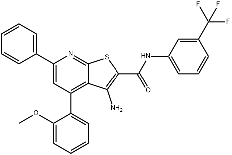 3-amino-4-(2-methoxyphenyl)-6-phenyl-N-[3-(trifluoromethyl)phenyl]thieno[2,3-b]pyridine-2-carboxamide 结构式