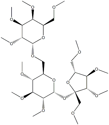 1-O,3-O,4-O,6-O-Tetramethyl-β-D-fructofuranosyl 6-O-(2-O,3-O,4-O,6-O-tetramethyl-α-D-galactopyranosyl)-2-O,3-O,4-O-trimethyl-α-D-glucopyranoside 结构式