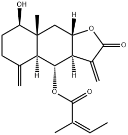 (Z)-2-Methyl-2-butenoic acid [(3aR,4aα,9aβ)-dodecahydro-2-oxo-3,5-bis(methylene)-8aβ-methyl-8β-hydroxynaphtho[2,3-b]furan]-4α-yl ester 结构式