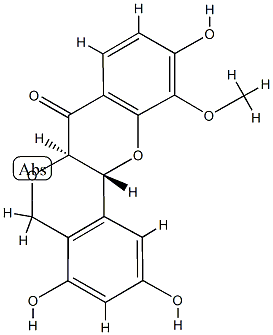 (6aR)-6aα,12aβ-Dihydro-2,4,10-trihydroxy-11-methoxy[2]benzopyrano[4,3-b][1]benzopyran-7(5H)-one 结构式