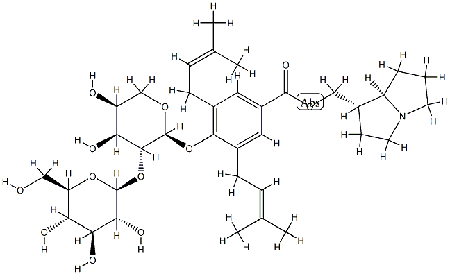 4-[[2-O-(β-D-Glucopyranosyl)-α-L-arabinopyranosyl]oxy]-3,5-bis(3-methyl-2-butenyl)benzoic acid [[(4S,5R)-1-azabicyclo[3.3.0]octan-4-yl]methyl] ester 结构式
