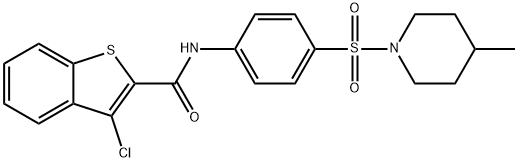 3-chloro-N-{4-[(4-methyl-1-piperidinyl)sulfonyl]phenyl}-1-benzothiophene-2-carboxamide 结构式