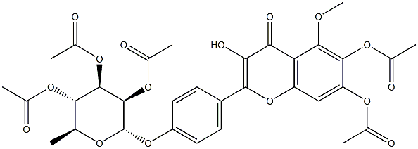 6,7-Bis(acetyloxy)-3-hydroxy-5-methoxy-2-[4-[(2-O,3-O,4-O-triacetyl-6-deoxy-α-L-mannopyranosyl)oxy]phenyl]-4H-1-benzopyran-4-one 结构式