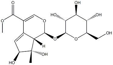 (1S)-1α-(β-D-Glucopyranosyloxy)-1,6,7,7aα-tetrahydro-6α,7β-dihydroxy-7-methylcyclopenta[c]pyran-4-carboxylic acid methyl ester 结构式