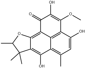 8,9-Dihydro-2,4,7-trihydroxy-3-methoxy-6,8,8,9-tetramethyl-1H-phenaleno[1,2-b]furan-1-one 结构式