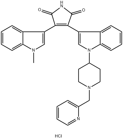 3-(1-甲基-1H-吲哚-3-基)-4-[1-[1-(2-吡啶甲基)-4-哌啶基]-1H-吲哚-3-基]-1H-吡咯-2,5-二酮二盐酸盐 结构式