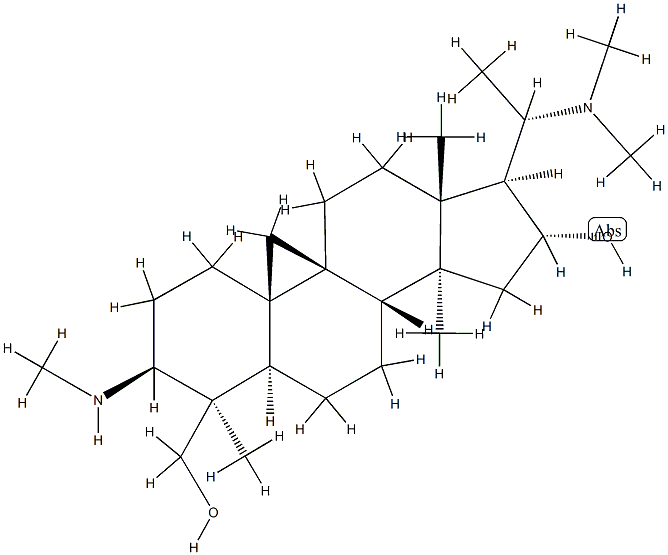 (20S)-16α-Hydroxy-4,14-dimethyl-3β-(methylamino)-20-(dimethylamino)-9β,19-cyclo-5α-pregnane-4β-methanol 结构式