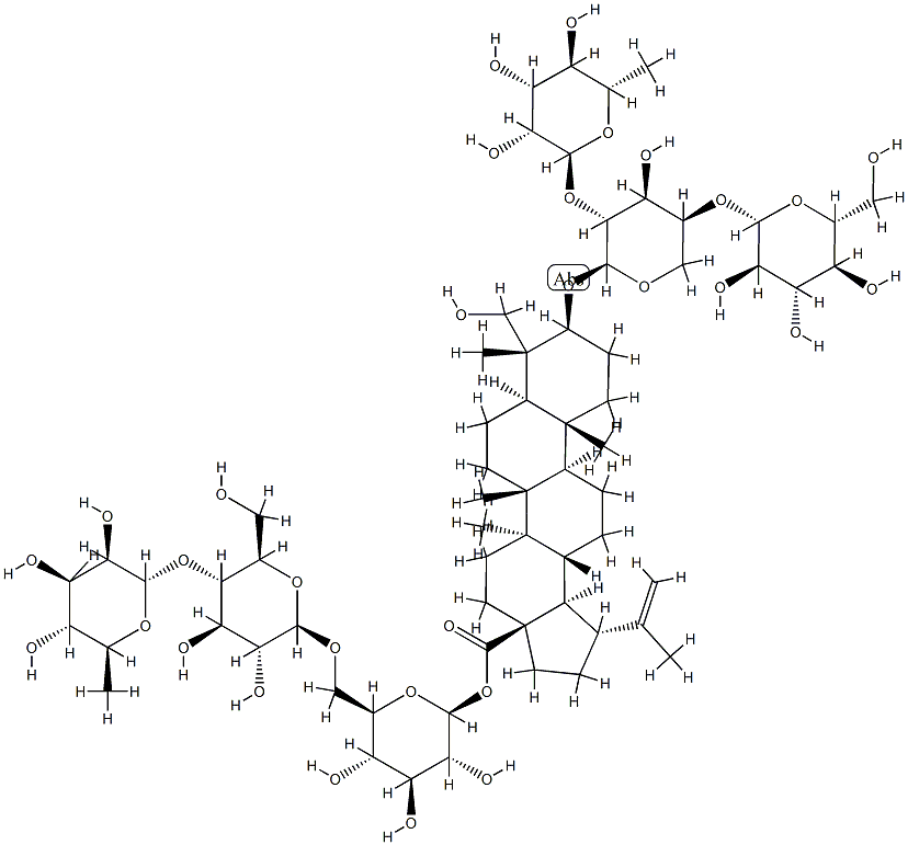3-O-B-D-葡萄糖( 1→4)-[ A -L-鼠李糖(1→2)]- A-L-阿拉伯糖 23-羟基羽扇豆20(29)-烯-28–酸- 28-O-鼠李糖(1→4)葡萄糖(1→6)葡萄糖苷 结构式