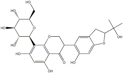 3-[2,3-Dihydro-6-hydroxy-2-(1-hydroxy-1-methylethyl)benzofuran-5-yl]-8-(β-D-glucopyranosyl)-2,3-dihydro-5,7-dihydroxy-4H-1-benzopyran-4-one 结构式