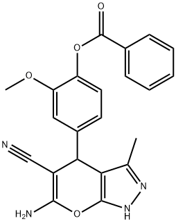 4-(6-amino-5-cyano-3-methyl-1,4-dihydropyrano[2,3-c]pyrazol-4-yl)-2-methoxyphenyl benzoate 结构式