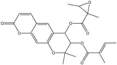 2,3-Dimethyloxiranecarboxylic acid [3,4-dihydro-2,2-dimethyl-3-[(2-methyl-1-oxo-2-butenyl)oxy]-8-oxo-2H,8H-benzo[1,2-b:5,4-b']dipyran-4-yl] ester 结构式