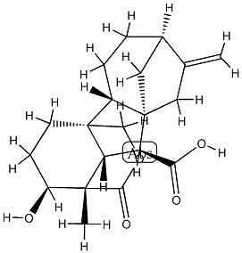 1α,4aα-(Carbonyloxymethylene)-2β-hydroxy-1β-methyl-8-methylenegibbane-10β-carboxylic acid 结构式