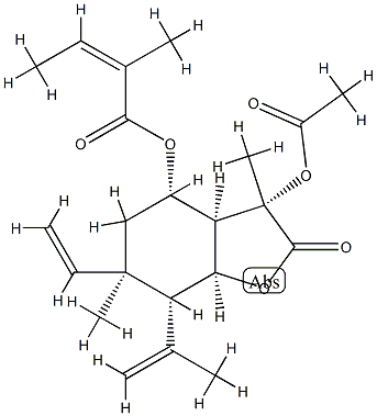 (Z)-2-Methyl-2-butenoic acid (3aβ,7aβ)-3β-acetoxy-6α-vinyloctahydro-3α,6β-dimethyl-7β-(1-methylvinyl)-2-oxobenzofuran-4β-yl ester 结构式