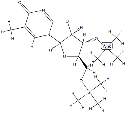 (2R)-2,3,3aβ,9aβ-Tetrahydro-7-methyl-3β-(trimethylsilyl)oxy-2α-[(trimethylsilyl)oxy]methyl-6H-furo[2',3':4,5]oxazolo[3,2-a]pyrimidin-6-one 结构式