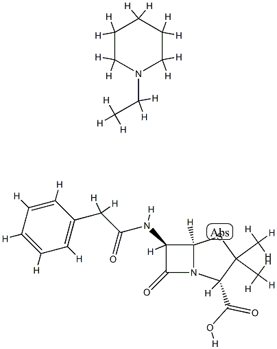 [2S-(2alpha,5alpha,6beta)]-3,3-dimethyl-7-oxo-6-[(phenylacetyl)amino]-4-thia-1-azabicyclo[3.2.0]heptane-2-carboxylic acid, compound with 1-ethylpiperidine (1:1)  结构式