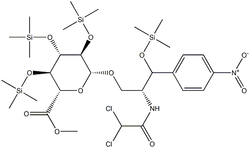 [(2R,3R)-2-[(Dichloroacetyl)amino]-3-(4-nitrophenyl)-3-[(trimethylsilyl)oxy]propyl]2-O,3-O,4-O-tris(trimethylsilyl)-β-D-glucopyranosiduronic acid methyl ester 结构式