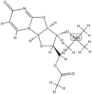 (2R)-2α-(Acetoxymethyl)-2,3,3aβ,9aβ-tetrahydro-3β-[(trimethylsilyl)oxy]-6H-furo[2',3':4,5]oxazolo[3,2-a]pyrimidin-6-one 结构式