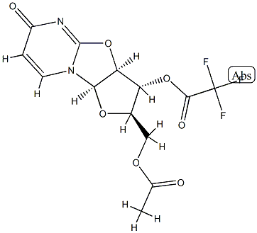 Trifluoroacetic acid (2R)-2α-(acetoxymethyl)-2,3,3aβ,9aβ-tetrahydro-6-oxo-6H-furo[2',3':4,5]oxazolo[3,2-a]pyrimidin-3β-yl ester 结构式