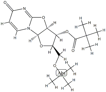 2,2-Dimethylpropionic acid (2R)-2,3,3aβ,9aβ-tetrahydro-6-oxo-2α-[[(trimethylsilyl)oxy]methyl]-6H-furo[2',3':4,5]oxazolo[3,2-a]pyrimidin-3β-yl ester 结构式