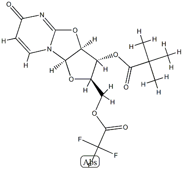 2,2-Dimethylpropionic acid (2R)-2,3,3aβ,9aβ-tetrahydro-6-oxo-2α-[[(trifluoroacetyl)oxy]methyl]-6H-furo[2',3':4,5]oxazolo[3,2-a]pyrimidin-3β-yl ester 结构式