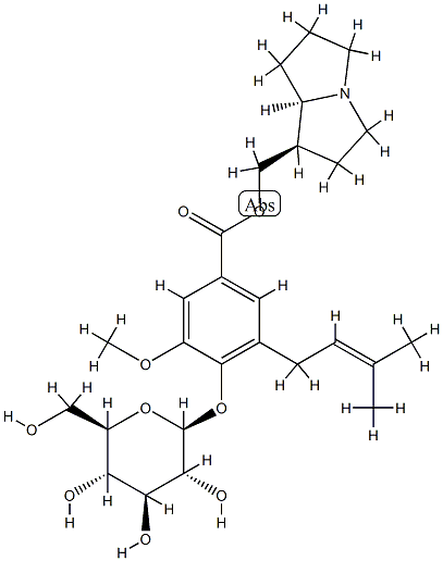 4-(β-D-Glucopyranosyloxy)-3-methoxy-5-(3-methyl-2-butenyl)benzoic acid [(4R,5R)-1-azabicyclo[3.3.0]octan-4-yl]methyl ester 结构式