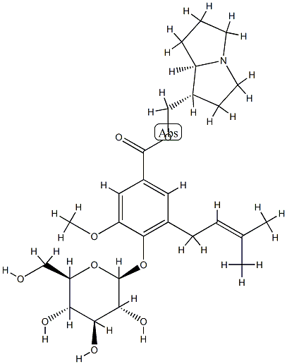 4-(β-D-Glucopyranosyloxy)-3-methoxy-5-(3-methyl-2-butenyl)benzoic acid [(4S,5R)-1-azabicyclo[3.3.0]octan-4-yl]methyl ester 结构式