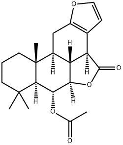 (3bS)-6α-Acetoxy-7,7,10aβ-trimethyl-3bα,5aα,6,6aα,7,8,9,10,10a,10bα,10cβ,11-dodecahydro-4H-phenanthro[3,2-b:10,1-b'c']difuran-4-one 结构式