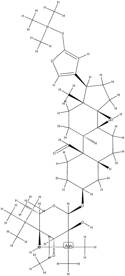 3β-[[6-Deoxy-3-O-methyl-2,4-bis(trimethylsilyl)-α-L-glucopyranosyl]oxy]-21,23-epoxy-14β-hydroxy-23-[(trimethylsilyl)oxy]-24-nor-5β-chola-20,22-dien-19-al 结构式