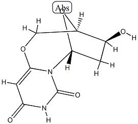 (3R)-3,4,5,6-Tetrahydro-4β-hydroxy-3β,6β-epoxy-2H,8H-pyrimido[6,1-b][1,3]oxazocine-8,10(9H)-dione 结构式