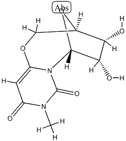 (3R)-3,4,5,6-Tetrahydro-4α,5α-dihydroxy-9-methyl-3β,6β-epoxy-2H,8H-pyrimido[6,1-b][1,3]oxazocine-8,10(9H)-dione 结构式