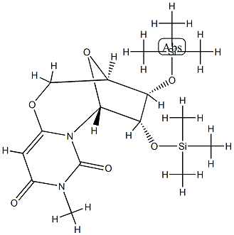 (3R)-3,4,5,6-Tetrahydro-9-methyl-4α,5α-bis(trimethylsiloxy)-3β,6β-epoxy-2H,8H-pyrimido[6,1-b][1,3]oxazocine-8,10(9H)-dione 结构式