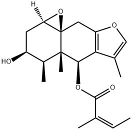 (Z)-2-Methyl-2-butenoic acid [(1aR,9aS)-1a,2,4,4a,5,9-hexahydro-3α-hydroxy-4α,4aα,6-trimethyl-3H-oxireno[8,8a]naphtho[2,3-b]furan-5α-yl] ester 结构式