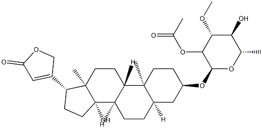3β-[(2-O-Acetyl-6-deoxy-3-O-methyl-α-L-mannopyranosyl)oxy]-14-hydroxy-5β-card-20(22)-enolide 结构式
